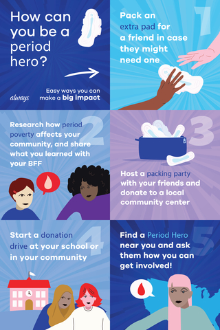 You can help #EndPeriodPoverty and become a Period Hero. Here are ways you can help! (Graphic: Business Wire)