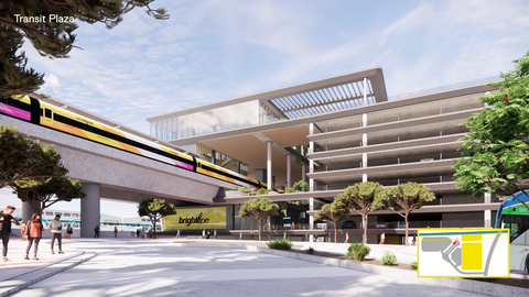 The Brightline West Cucamonga Station in Rancho Cucamonga, CA, will be home to the first high-speed passenger rail service in the Inland Empire connecting Rancho Cucamonga, the High Desert and Las Vegas. (Graphic: Business Wire)