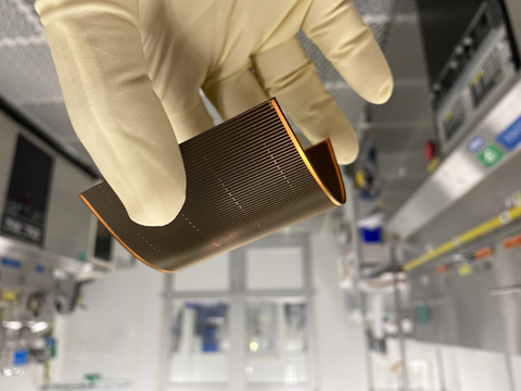 Pictured above: Solestial’s high-efficiency silicon solar cells are ultrathin and lightweight (Source: Solestial).