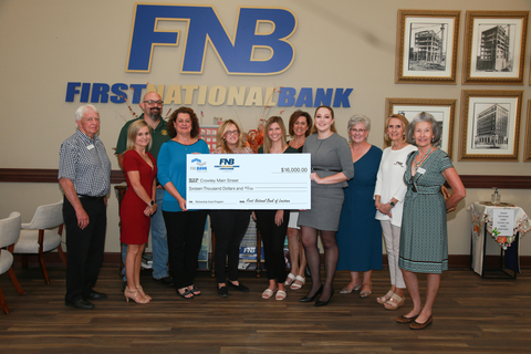 Representatives from First National Bank and the Federal Home Loan Bank of Dallas awarded $16,000 in Partnership Grant Program funds to downtown redevelopment and revitalization nonprofit, Crowley Main Street in Crowley, Louisiana. (Photo: Business Wire)