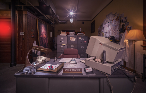 Janine's iconic desk in the firehouse bay (Photo: Business Wire)