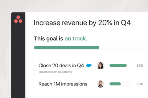 By connecting goals in Asana with mission-critical tools like Salesforce and underlying work, ongoing goal progress is automatically updated. (Graphic: Business Wire)
