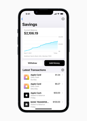 Apple Card users will be able to grow their Daily Cash while saving for the future by automatically depositing their Daily Cash into a new high-yield Savings account from Goldman Sachs. (Photo: Business Wire)