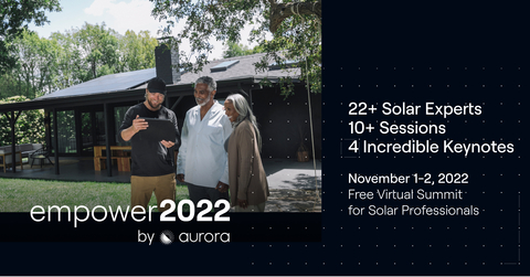 Aurora Solar announces third annual Empower event, the premier virtual gathering for solar professionals: November 1-2, 2022. (Photo: Business Wire)