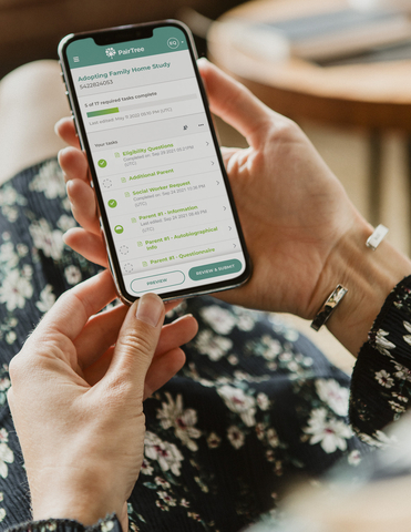 Now available through the the iOS and Android app, PairTree Home Study guides families through the private adoption home study process online, increasing happiness while reducing time, logistics and fees. (Photo: Business Wire)