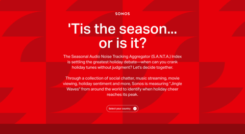 The S.A.N.T.A. Index from Sonos will track the level of “Jingle Waves” in 23 countries to identify the exact moment holiday cheer reaches critical mass. (Graphic: Business Wire)