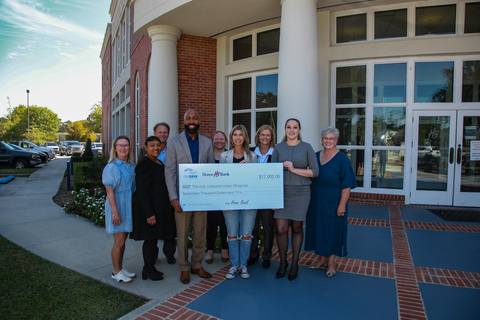 Representatives from Home Bank and the Federal Home Loan Bank of Dallas awarded $17,000 in grants to The Hub: Lafayette Urban Ministries.