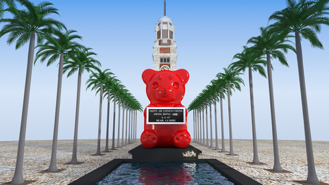 A three-story high Gummy Bear sculpture by American artist WhIsBe is part of the "Tick Tock, Tick Tock" art exhibition in Hong Kong this autumn. (Photo: Business Wire)