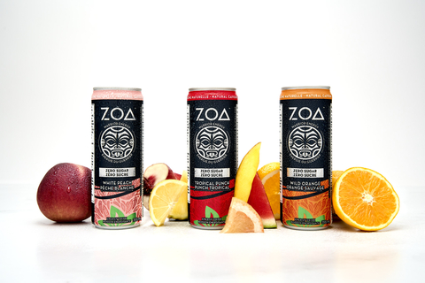 ZOA Energy Brings Zero Sugar White Peach, Tropical Punch and Wild Orange to Canadian consumers. (Photo: Business Wire)