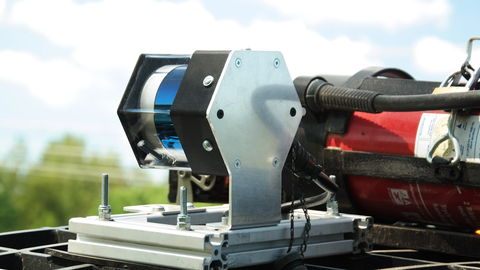 thumbnail Closeup of Veloydne Lidar's Ultra Puck lidar sensor on E Cutter by Visimind. Photo credit: Visimind Group