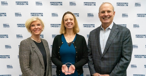 (left to right) Mary McDuffie, CEO of Navy Federal Credit Union, Michelle Yaiser, VP Data Insights & Engagement of Forrester and Dietrich Kuhlmann, COO of Navy Federal Credit Union. (Photo: Business Wire)