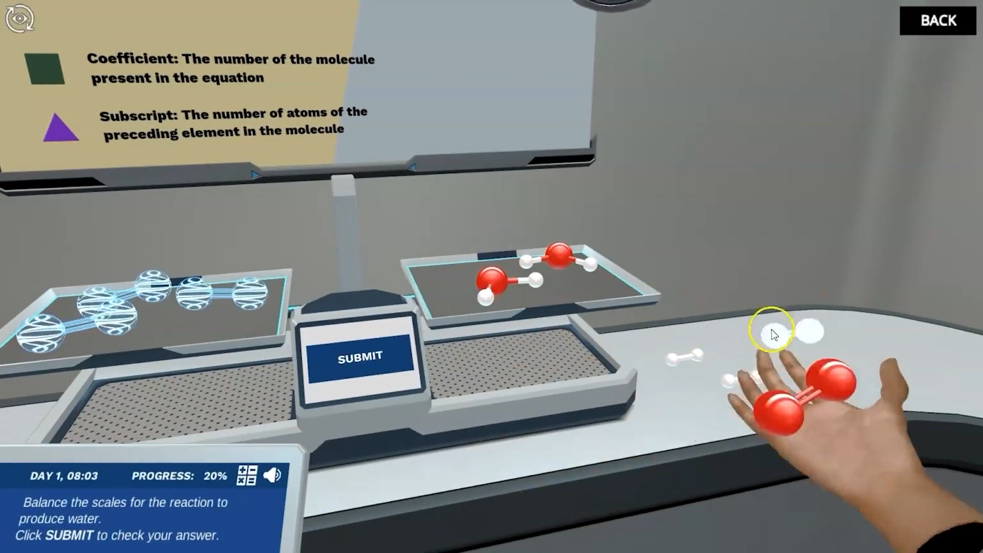 "Formulas and Equation Balancing" is one of Labster's 300-plus simulations.