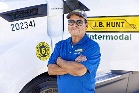 original Tony Broussard, a J.B. Hunt Intermodal driver based in Haslet, Texas, recently became the second driver in company history to achieve five million safe driving miles. (Photo: Business Wire)