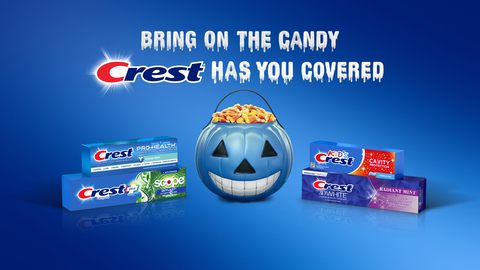 To ensure Halloween fans are stocked up on last-minute trick-or-treating essentials, Crest is offering up to $3 off best-selling toothpastes at select national retailers online. (Graphic: Business Wire)