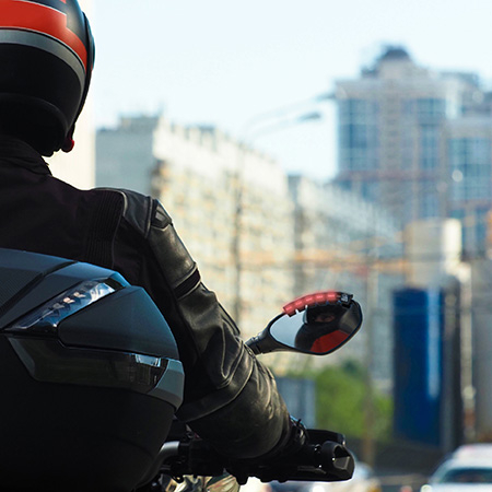 onsemi and Ride Vision's advanced safety solution easily attaches to motorcycles and provide alerts for blindspots, potential collisions and more. (Photo: Business Wire)
