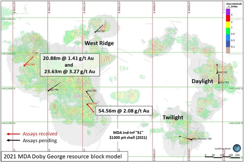 Figure 1. Location of 2022 PQ Metallurgical test holes and resource zones in the Doby George deposit (Graphic: Business Wire)