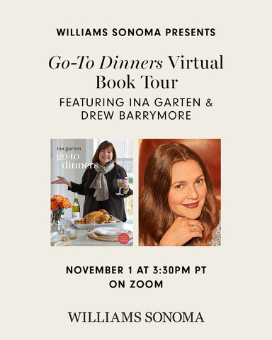Williams Sonoma Hosts Ina Garten Virtual Cookbook Event with Drew Barrymore on November 1st (Graphic: Williams Sonoma)