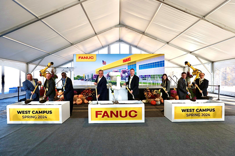 Left to right: Bryan Barnett, Mayor of Rochester Hills, MI; David Coulter, Oakland Country Executive; Quentin Messer Jr., Chief Executive and Economic Competitiveness Officer at the MEDC; Joe Cvengros, VP of Facilities, FANUC America; FANUC CRX Cobot; Mike Cicco, President & CEO, FANUC America; Congresswoman Haley Stevens from Michigan’s 11th District; Kevin McDaniel, Mayor of Auburn Hills; Yusuke Shindo, Consul General of Japan in Detroit (Photo: Business Wire)