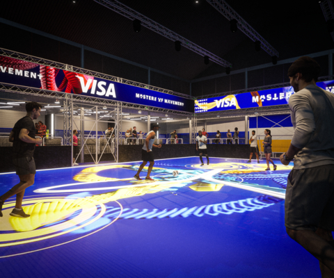 Visa Masters of Movement Digital LED pitch outfitted with tracking technology to capture and transform fans' iconic movements into digital art. Digital art will be emailed as a souvenir and eligible fans can also choose to receive the digital art minted as a one-of-a-kind NFT. Visa Masters of Movement will be open at the FIFA Fan Festival™ in Doha (November 19-December 18). (Photo: Business Wire)