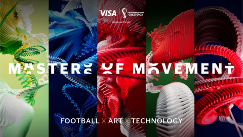 Visa Masters of Movement auction on Crypto.com features five unique works of art inspired by iconic FIFA World Cup™ and FIFA Women’s World Cup™ goals from legendary footballers: Jared Borgetti, Tim Cahill, Carli Lloyd, Michael Owen and Maxi Rodriguez minted into NFTs. Visa will grant all auction proceeds to Street Child United. (Graphic: Business Wire)
