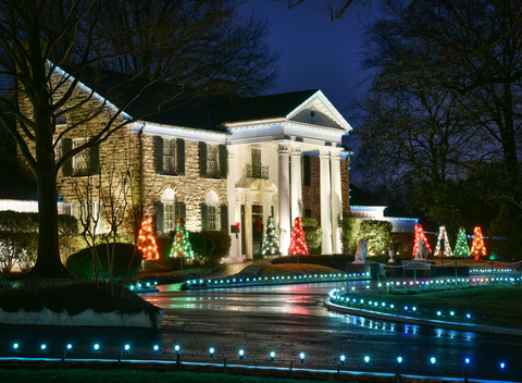 Elvis Presley's Graceland is decorated for the holidays inside and out with the same decorations Elvis used. (Photo: Business Wire)