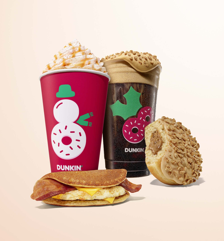 Dunkin’ is ringing in the holiday season with a new menu featuring the Cookie Butter Cold Brew, Cookie Butter Donut, Pancake Wake-Up Wrap, Toasted White Chocolate Signature Latte, Peppermint Mocha Signature Latte and more! (Photo: Business Wire)