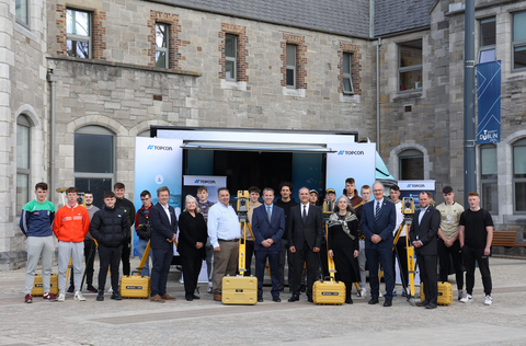 Topcon representatives and TU Dublin President David FitzPatrick and staff are pictured with students during the announcement at the Grangegorman campus. (Photo: Business Wire)
