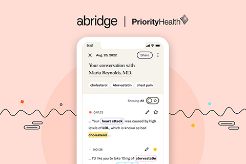 Abridge app highlights key moments from the doctor-patient conversation. (Graphic: Business Wire)