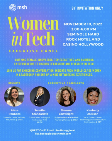 Top executives and innovators will discuss leadership, diversity, and how to continue to innovate in a highly competitive industry at MSH's Women in Tech event. (Graphic: Business Wire)