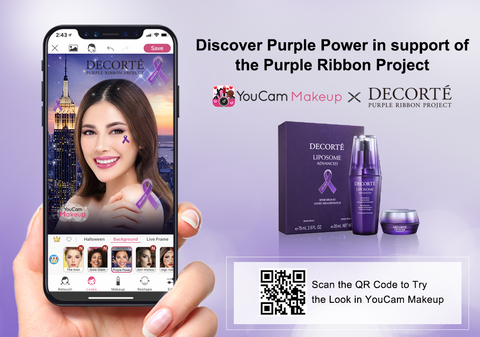 Decorté launches AR filter effect in the YouCam Makeup app, as part of the Purple Ribbon Project, raising support and awareness for violence against women. (Graphic: Business Wire)