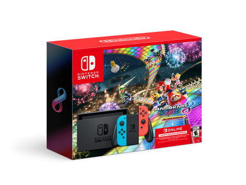 Starting Nov. 20, select retailers and the My Nintendo Store will offer the Nintendo Switch w/ Neon Blue & Neon Red Joy-Con + Mario Kart 8 Deluxe (Full Game Download) + 3 Month Nintendo Switch Online Individual Membership* bundle at a suggested retail price of just $299.99 (a $70 value**). (Photo: Business Wire)