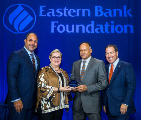 Pictured at Eastern Bank’s 2022 Celebration of Social Justice are left to right: Quincy Miller, Vice Chair and President of Eastern Bank; Nancy Huntington Stager, President and CEO of the Eastern Bank Foundation; Ralph C. Martin II, 2022 Social Justice Award Honoree; and Bob Rivers, CEO and Chair of the Board of Eastern Bank. (Photo Credit: Nathan Fontes-Fried)