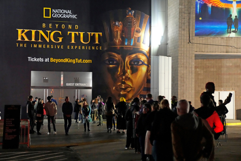 Line outside Beyond King Tut: The Immersive Experience at Pier 36 in New York City for a special midnight viewing on Nov, 4, 2022, commemorating the 100th anniversary of King Tut’s tomb being discovered. The new exhibition created in partnership with the National Geographic Society is now open for a limited run in New York City, Los Angeles, Washington D.C. and Vancouver, with San Diego and more cities coming in 2023. Credit: Charles Sykes