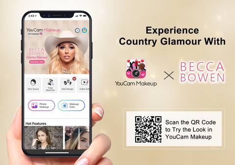Experience country glamour with Becca Bowen’s signature style through YouCam Makeup’s AR virtual look try-on. (Graphic: Business Wire)