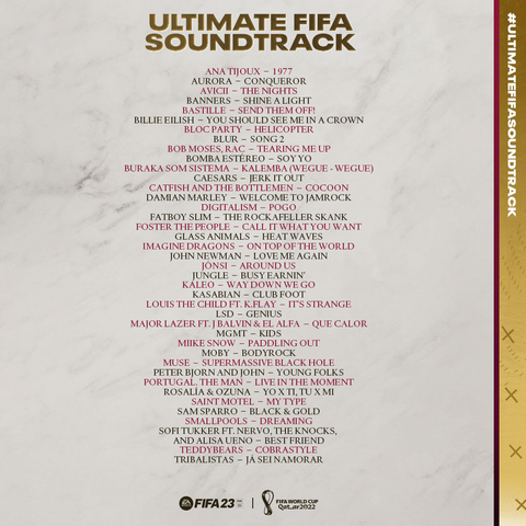 The following 40 songs will also be added to in-game soundtrack alongside the November 9, 2022 FIFA World Cup™ update. 
PHOTO: EA SPORTS