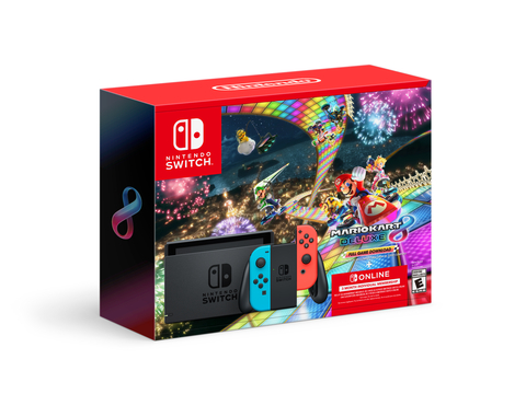 A partir del 20 de noviembre, los establecimientos seleccionados y My Nintendo Store pondrán a la venta un paquete que incluye Nintendo Switch con Joy-Con azul neón + rojo neón + Mario Kart 8 Deluxe (descarga del juego completo) + 3 meses de membresía individual Nintendo Switch Online * a un precio de venta sugerido de tan solo $299.99 dólares (ahorro de $70 dólares**)  (Photo: Business Wire)