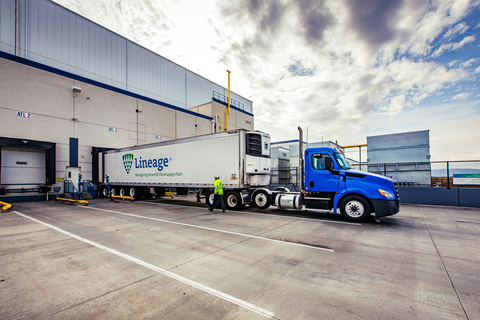 thumbnail A refrigerated truck arrives at a Lineage Logistics warehouse facility. (Photo: Business Wire)