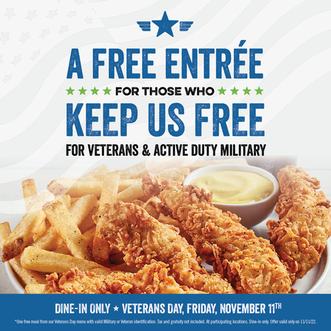 O'Charley's is offering all veterans and active duty service members a free entree on Veterans Day. (Photo: Business Wire)