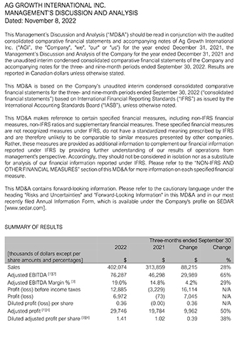 AGI 2022 Q3 MD&A