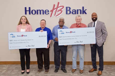 Home Bank and the Federal Home Loan Bank of Dallas awarded $8,000 each to Home with Heroes Foundation and Natchez-Adams County Habitat for Humanity. (Photo: Business Wire)