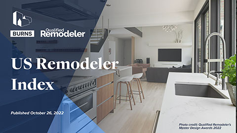 The U.S. Remodeler Index measures professional remodeling activity by surveying remodelers nationwide. Published quarterly, it's a collaboration between Qualified Remodeler magazine and John Burns Real Estate Consulting. The groups surveyed include specialty home improvement contractors, full-service remodelers, and design-build contractors.