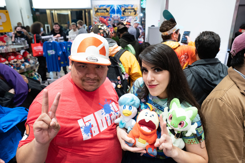 thumbnail In this photo provided by Nintendo of America, Israel R. and Bri W. of Brooklyn, New York line up at Nintendo New York in Rockefeller Plaza to meet Sprigatito, Fuecoco and Quaxly, the new partner Pokémon in Pokémon Scarlet and Pokémon Violet. The Nintendo Switch games are the newest entries in the Pokémon RPG series, where players may explore a wide-open world at their own pace and traverse land, water and air. The games launch exclusively for the Nintendo Switch family of systems on Nov. 18. (Photo: Business Wire)