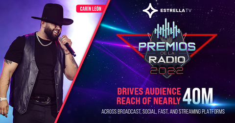 Estrella Media's "Premios de la Radio" drives an audience of nearly 40M across broadcast, social, FAST, and streaming platforms. The awards show aired on EstrellaTV on November 3 and November 5, and on Azteca Uno on November 5. (Graphic: Business Wire)