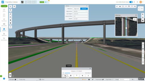 O ProjectWise, alimentado pelo iTwin, suporta a entrega digital completa, incluindo a simulação de caminhos de condução de veículos, para garantir linhas de visão adequadas. Imagem gentilmente cedida pela Bentley Systems.