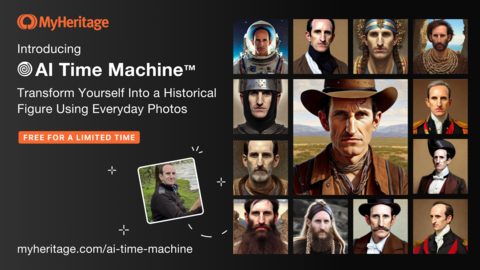 MyHeritage Releases AI Time Machine™ to Enable Anyone to Transform Themselves Into Historical Figures Using Everyday Photos (Graphic: Business Wire)