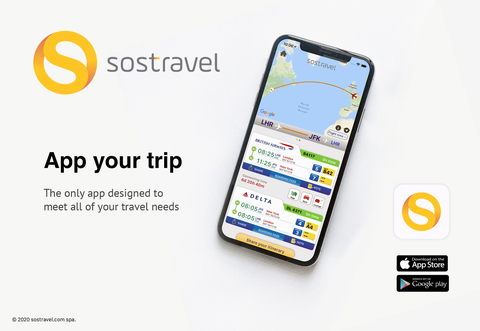 Sostravel App offers booking services, digital itineraries including flight and airport information, car renting, experiences, and insurance services. The company operates the Lost Luggage Concierge proprietary service and is expanding into telehealth services designed for travellers. (Graphic: Business Wire)
