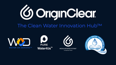OriginClear® is the Clean Water Innovation Hub™ for both Water On Demand and Modular Water Systems™ – a leader in onsite, prefabricated systems made with sophisticated materials that can last decades. (Graphic: OriginClear)