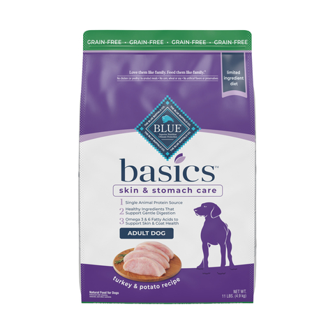 BLUE Basics dry dog food features easily digestible recipes, each starting with a single animal protein source and made without chicken, beef, corn, wheat, soy, dairy, or eggs. (Photo: Business Wire)