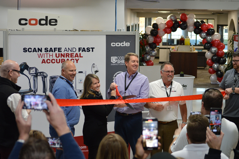 Code celebrates the opening of a new facility to reshore its product fulfillment, packaging, device configuration and some of its research and development and quality assurance testing. Reshoring these activities will bring new jobs to West Valley City, Utah. From left to right: Todd Bingham, President/CEO Utah Manufacturers Association; Mayor Karen Lang, Mayor of West Valley City; Kent Hansen, Code General Manager; and Dave Frick, Director of Operations for Code. (Photo: Business Wire)