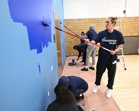 On November 16, Elevance Health and Impact Fitness Foundation unveiled an upgraded fitness space for student-athletes at Herron-Riverside High School in Indianapolis. Impact Fitness Foundation and Elevance Health volunteers, along with the Indiana Fever, spent two days renovating the space. (Photo: Business Wire)